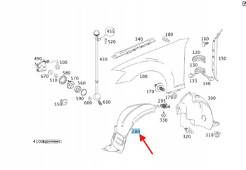 NADKOLE POSZYCIE WNĘKI PRAWY PRZÓD MERCEDES S klasa W221 OE A2216902830