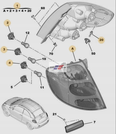 LAMPA TYLNA PRAWA CITROEN C3 PLURIEL OE 6351R6