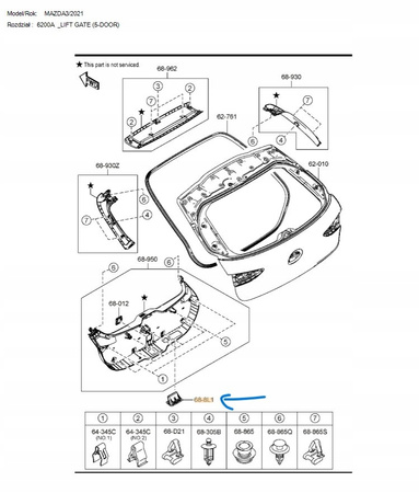 Wnęka wykończenie klapy tylnej - Mazda 3 BP_KB7W68966A02