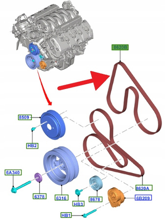 PASEK WIELOROWKOWY 5.0 V8 FORD MUSTANG 2015- OE 2712731 _ BR3E-6C301-LB