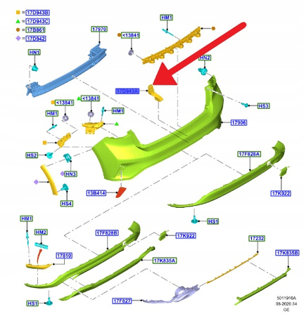 ŚLIZG ZDERZAKA PRAWY TYŁ FOCUS HATCHBACK 2018- 2213589 _ JX7B-A17B918-A1B