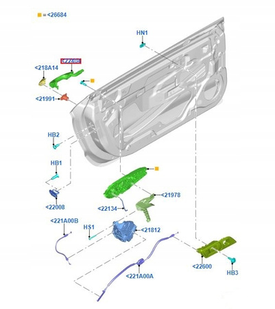 KLAMKA ZEWNĘTRZNA DRZWI LEWA FORD MUSTANG Mk6 2015_2196011_FR3B-6322405-AAPRAA