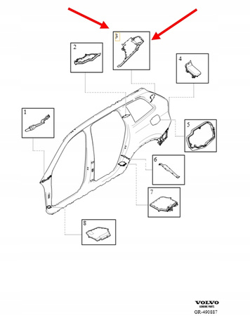LEWA USZCZELKA SŁUPKA D GÓRA TYŁ VOLVO XC90 2016- OEM/OE 31688970