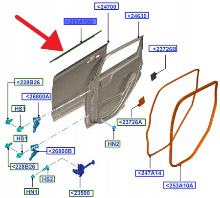 USZCZELKA SZYBY DRZWI LEWY TYŁ FORD KUGA 2008- OE 1590647 _ 8V41-S25605-BE