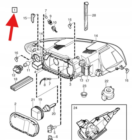 REFLEKTOR LAMPA PRAWY PRZÓD VOLVO S40 2004- OE 31335246