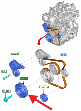 KOŁO PASOWE WAŁU 1.5 1.6 EB FORD FOCUS KUGA MONDEO 1718502 _ BM5G-6B319-BC