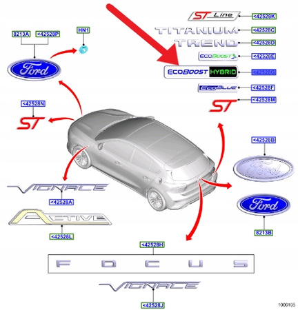 EMBLEMAT "ECOBOOST HYBRID" PUMA FOCUS FIESTA 2020- 2431523 _ L1TB-A42528-DB