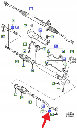 KOŃCÓWKA DRĄŻKA KIEROWNICZEGO LEWA GALAXY 94- 06 OE 1234259 _ 3M21-3281-AA