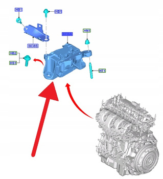 ŁAPA PODUSZKA SILNIKA SKRZYNI 2.3 EB FOCUS 2018- OE 2409886 _ KX61-6F012-CE