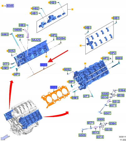 USZCZELKA GŁOWICY PRAWA 5.0 V8 FORD MUSTANG 2023- 2625648 _ JR3E-6051-AC