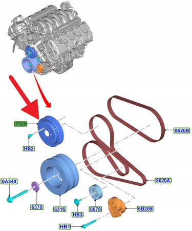 KOŁO PASOWE WODY 5.0 V8 FORD MUSTANG 2015- 2023- 5254613 _ BR3E-8A528-HA