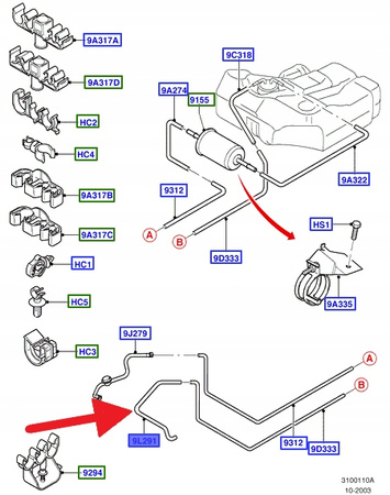 PRZEWÓD PALIWA POWROTNY FORD FOCUS 1998- OE 1073260 _ 98AB-9B337-LC