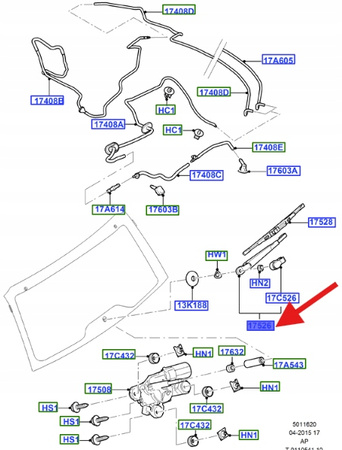RAMIĘ WYCIERACZKI TYŁ FORD FOCUS 2004- 2006 OE 1371797 _ 4N51-A17526-AC