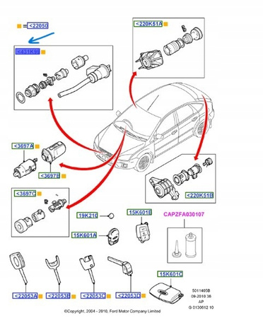 Zestaw mechanizm zamka pokrywy silnika - Ford OE_1355231_4M5A-A16B970-AB