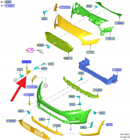 UCHWYT HALOGENU PRAWY PRZÓD FORD CONNECT 2018- OE 2278798 _ KT1B-19952-BC