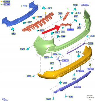 ŚLIZG UCHWYT ZDERZAKA PRAWY TYŁ FORD KUGA 2020- 2509276 _ LV4B-17E850-DF