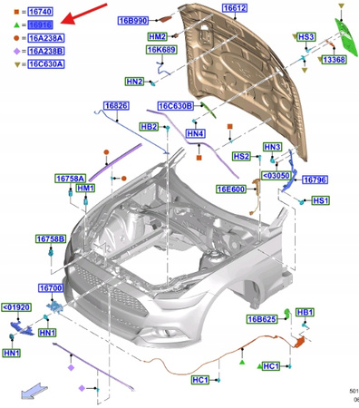 LINKA OTWIERANIA MASKI FORD MUSTANG MK6 2015- OE 2246450 _ FR3B-16B975-AF