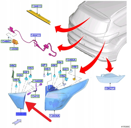 LAMPA TYLNA PRAWA WEWN FORD KUGA 2016- OE 2290292 _ GV41-13A602-DF