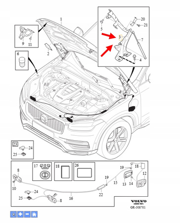 ZAWIAS MASKI LEWY VOLVO XC90 2016- OEM/OE 31352878