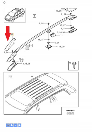 Lewa zaślepka relingu Volvo XC90 (03-14) 8620541