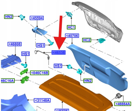 SZNUREK LINKA PÓŁKI BAGAŻNIKA FORD FIESTA 2012- OE 2003050 _ D1BB-A46538-AB