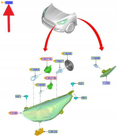 REFLEKTOR LEWY PRZÓD FORD KA+ 2018- OE 2540039 _ J7BB-13W030-BK