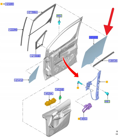 SZYBA DRZWI PRAWYCH PRZÓD TRANSIT CONNECT 2013- 2470193 _ DT11-V21410-AC