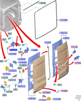 ZAWIAS DOLNY LEWY DRZWI TYŁ FORD TRANSIT 2018- OE 2380935 _ HK31-V429A14-AD