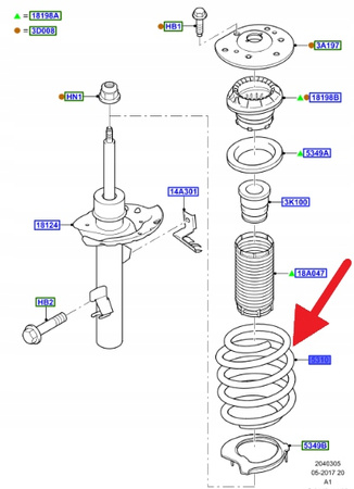 SPRĘŻYNA AMORTYZATORA PRZEDNIA FORD S-MAX 2006- OE 1464052 _ 6G91-5310-BAD