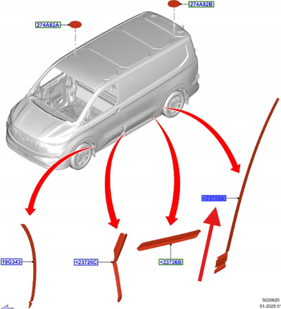 USZCELKA GÓRNA SZYBY DRZWI LEWY TYŁ PUMA 2019- OE 2480933 _ L1TB-S274B51-AD