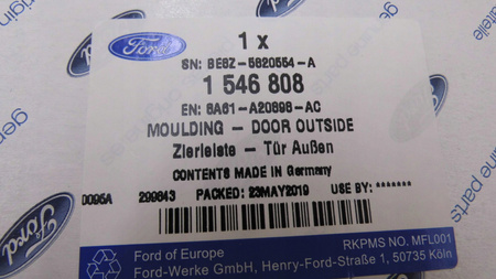 PRAWA LISTWA ZEWNĘTRZNA DRZWI FORD FIESTA Mk7 08- 1546808 _ 8A61-A20898-AC