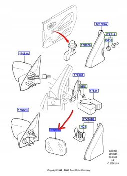 SZKŁO LUSTERKA PRAWE FORD ESCORT FIESTA PUMA_1007640_95AB-17K740-BA