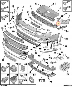 MOCOWANIE ZDERZAKA ŚLIZG PRZÓD PRAWY LEWY KOMPLET CITROEN C5 X7 OE 7416H0