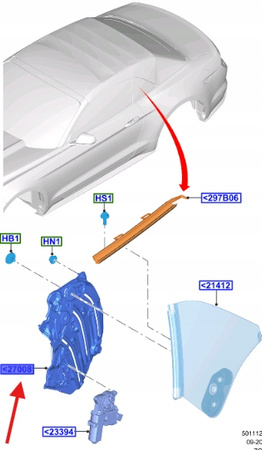 REGULATOR SZYBY PRAWY TYŁ FORD MUSTANG 2015- 2227409 _ FR3B-7627008-AM