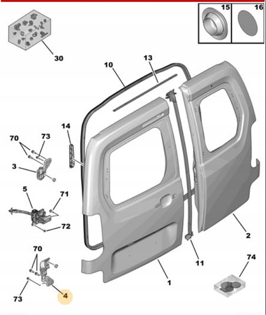 Zawias drzwi tylnych prawy dół Citroen Berlingo B9 OE 8717C0