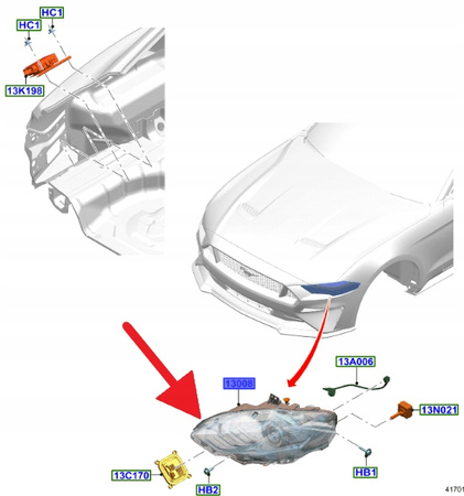 LAMPA LED LEWY PRZÓD FORD MUSTANG Mk6 2017- OE 2305304 _ JR3B-13006-AH