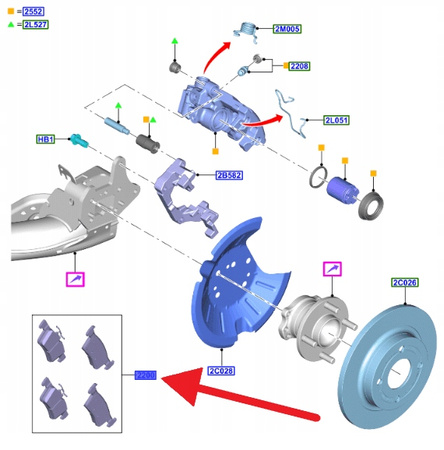 KLOCKI HAMULCOWE TYLNE FORD OE FIESTA 2017- 2458764 MEH1BC-2M008-AA