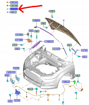 LINKA OTWIERANIA MASKI FORD MONDEO Mk5 2014-22 OE _ 1909690 _ DS73-16B975-AK 