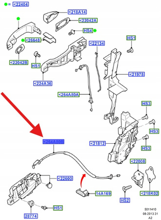 LINKA ZAMKA DRZWI LEWY PRZÓD MONDEO 2007- 2014 OE 1567705 _ 7S71-A221A01-AC