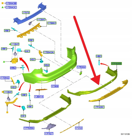 DOKŁADKA ZDERZAKA TYŁ FORD FOCUS KOMBI 2018- OE 2436207 _ JX7B-17F954-JB