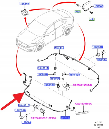 WIĄZKA CZUJNIKÓW PDC PRZÓD FORD MONDEO 2007- OE 1731915 _ BG9T-15K867-SC