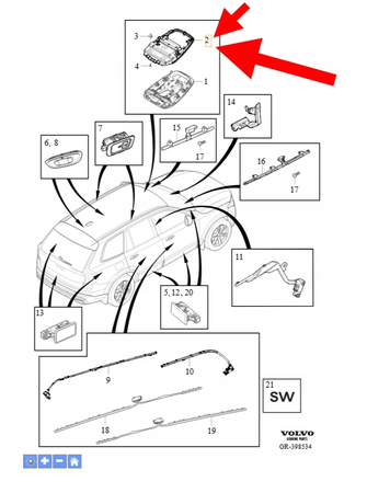 MOCOWANIE OŚWIETLENIA PODSUFITKI VOLVO XC90 2016- XC60 OEM/OE 31389459