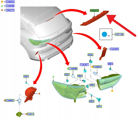ŚWIATŁO ŚRODKOWE STOP KLAPY FORD KUGA ESCAPE 2020- 2505286 _ LJ6B-13A613-BA