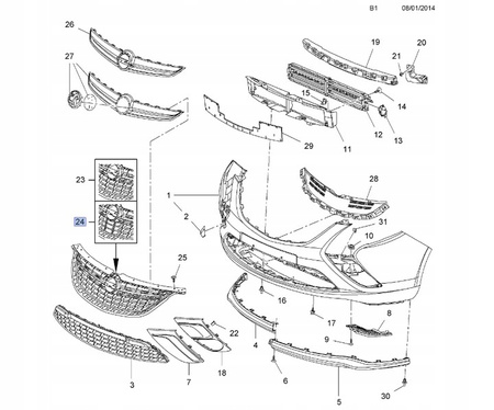 Opel Zafira C atrapa gril krata chłodnicy NOWA i oryginalna GM czarna_13360826