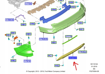 SPOILER DOLNY ZDERZAKA TYŁ FORD KUGA MK2 2012- 1831404 _ CV44-17H766-AA5BQH