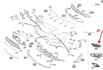 LEWA ZAŚLEPKA KRATKA ZDERZAKA PRZÓD MERCEDES CLA W117 OE A1178850322