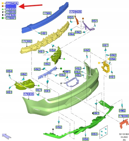 ŚLIZG ZDERZAKA LEWY TYŁ FORD MUSTANG 2017- OE 2263529 _ JR3B-17F767-AC