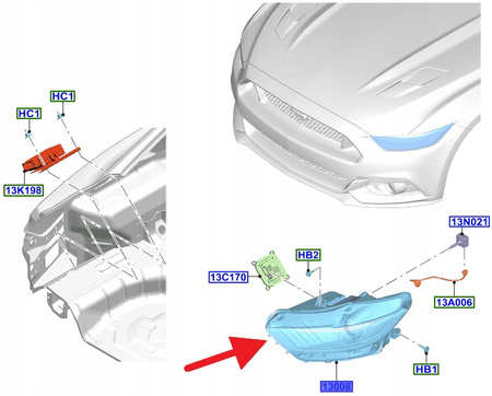 LAMPA XENON LEWY PRZÓD FORD MUSTANG 2015- 17 OE 5334498 _ FR3B-13035-BB