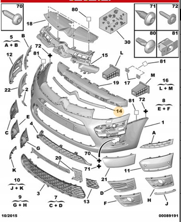 Listwa ozdobna zderzaka przód Citroen C4 Picasso OE 7453C5