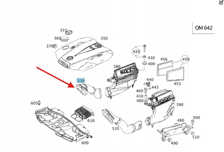 PRZEWÓD WLOT POWIETRZA PRAWY DIESEL M642 MERCEDES C E CLS OE A6420901442